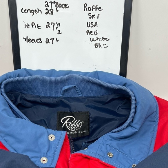 VTG 80s Roffe USA Men’s Thinsulate Red White Blue Ski Coat Size L Color Block - Picture 7 of 14